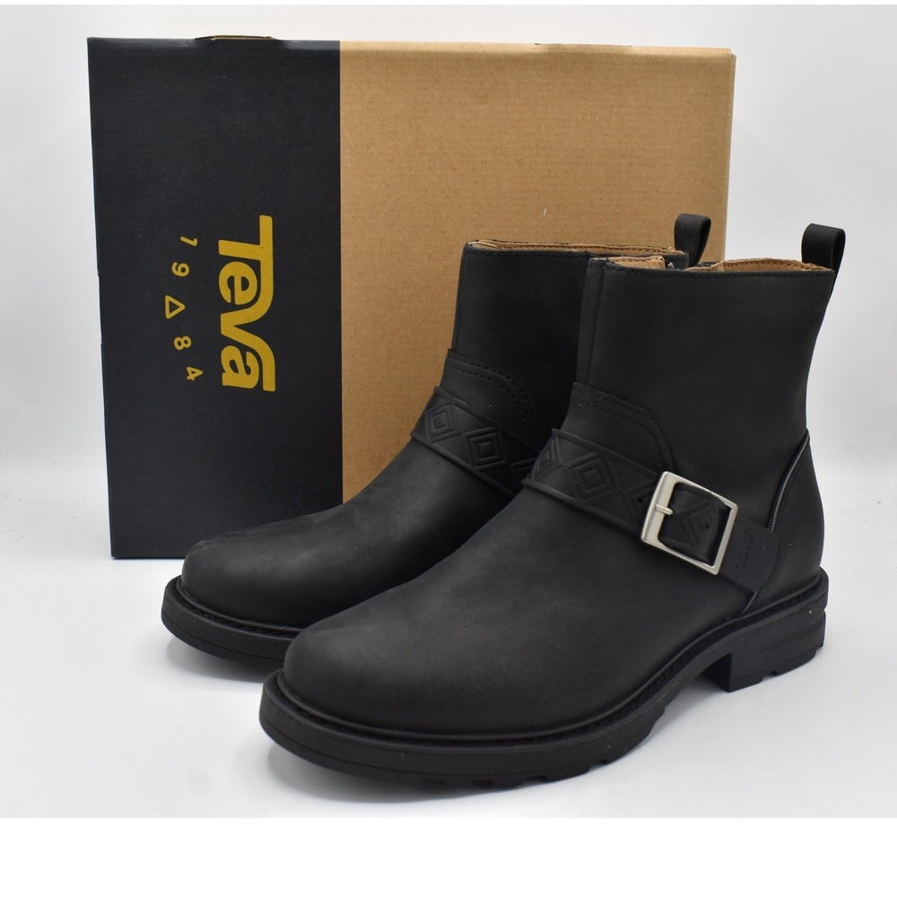 Teva Rowena Buckle Boots Women Size 7 Black NEW Waterproof Leather Moto